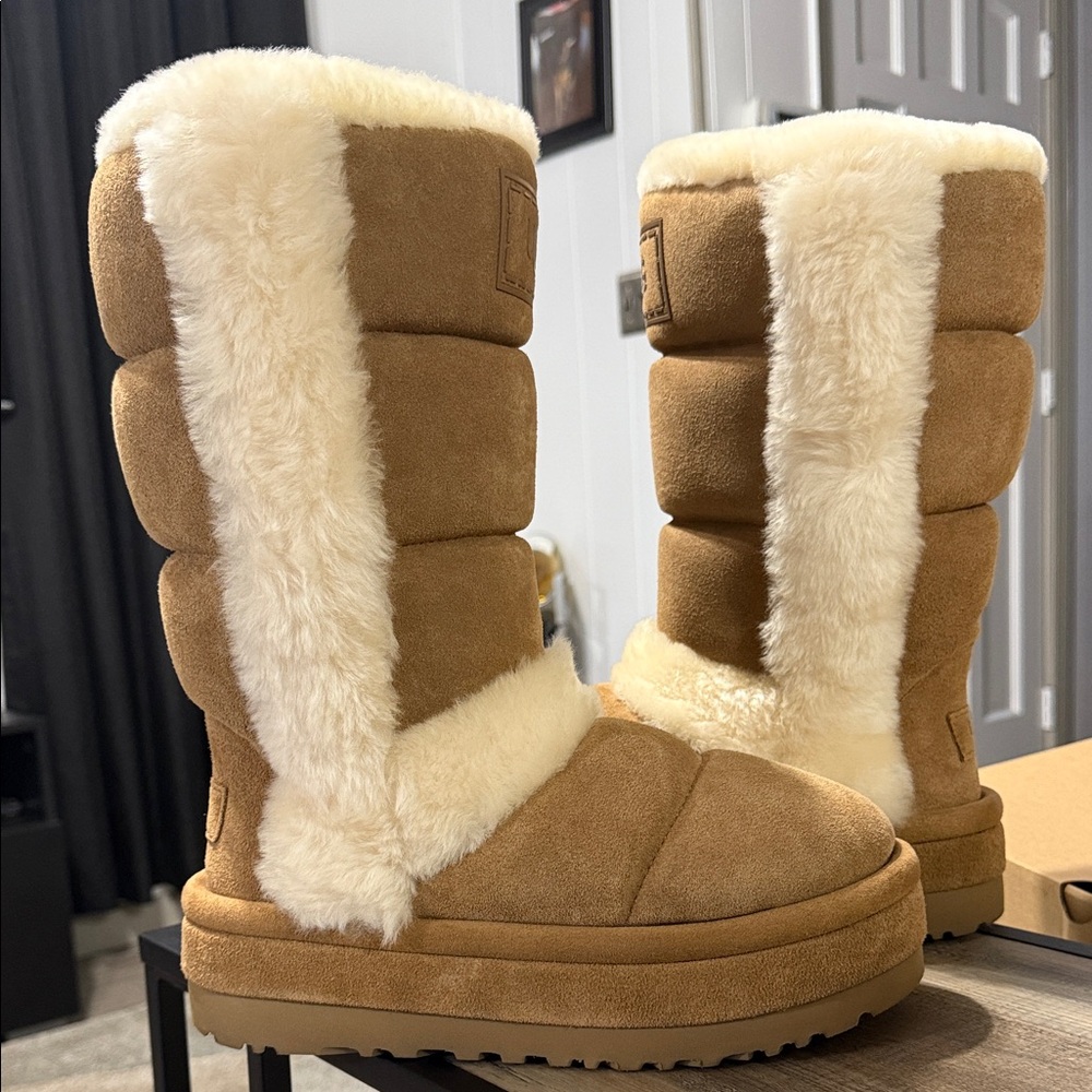 UGG Brown and Cream Shearling Winter Boots